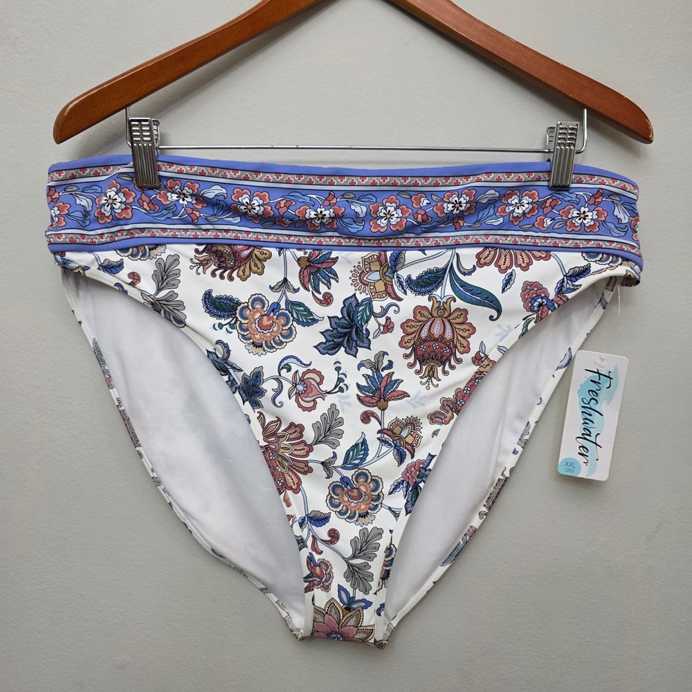 Freshwater Sarasa Banded High Leg Bikini Bottom‎ Floral Paisley XXL Boho